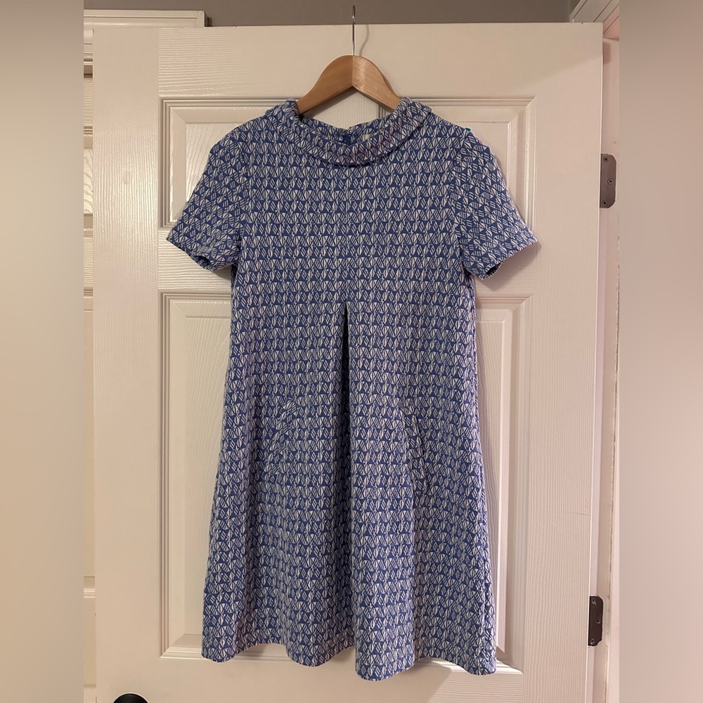 Tyler Böe Blue and White Patterned Cowl Collar Kim Dress.